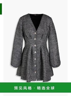 香港直邮Maje 女士 褶裥金属感花呢迷你连衣裙 MFPRO03226ARGENT