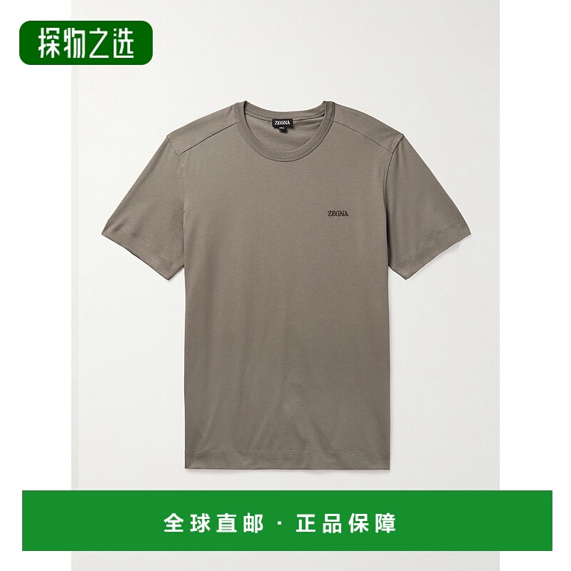 1h可退 香港直邮Zegna 杰尼亚 男士 修身Logo刺绣棉针织T恤 UD360