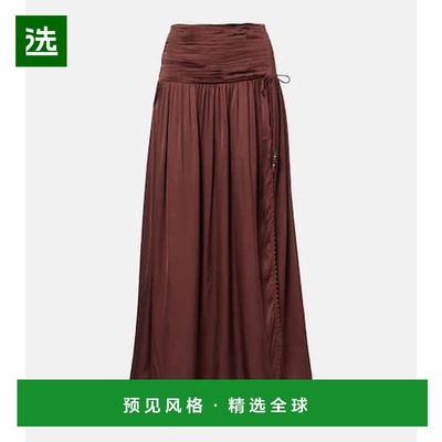 1h可退 香港直邮Poupette St Barth 女士 Carla 褶裥缎面长款半身