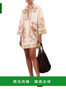 1h可退 香港直邮ZIMMERMANN 女士 Ascension 连帽印花棉质迷你连