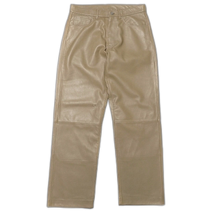 韩国直邮Sunflower 6019卡其色真皮休闲裤裤子直筒裤