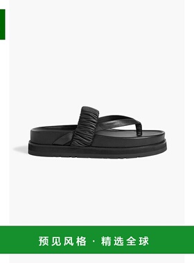 1h可退 香港直邮Simkhai 女士 Ari 褶边皮质凉鞋 224S000LBLACK