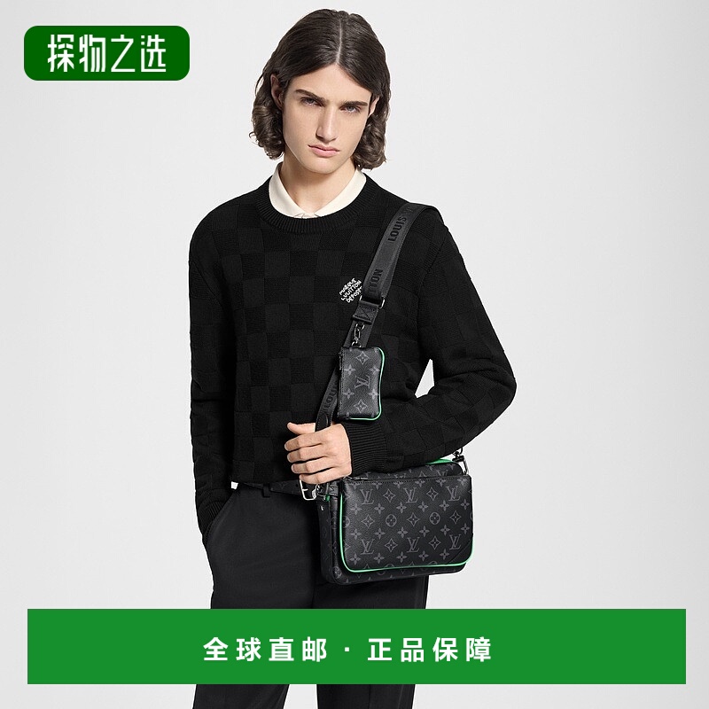 自营欧洲直邮LV路易威登 Trio系列男士竹绿色帆布老花图案单肩包