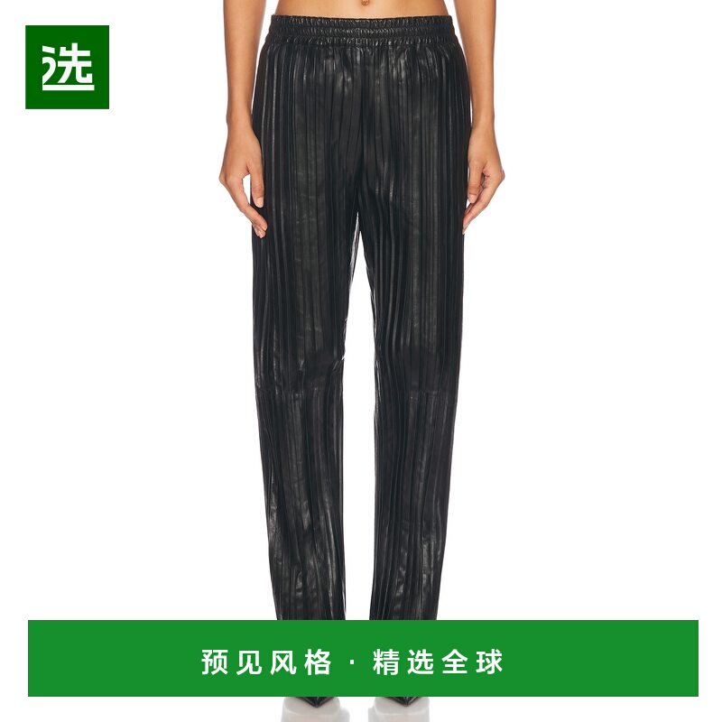1h可退 香港直邮Helmut Lang 海尔姆特·朗 女士 褶裥皮革裤子 P0