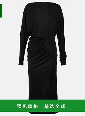 1h可退 香港直邮KHAITE 女士 Oron 褶皱针织长款连衣裙 black黑色