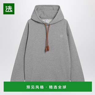 1h可退 香港直邮LOEWE 罗意威 男士 FLAMENCO 灰色皮革抽绳卫衣 H