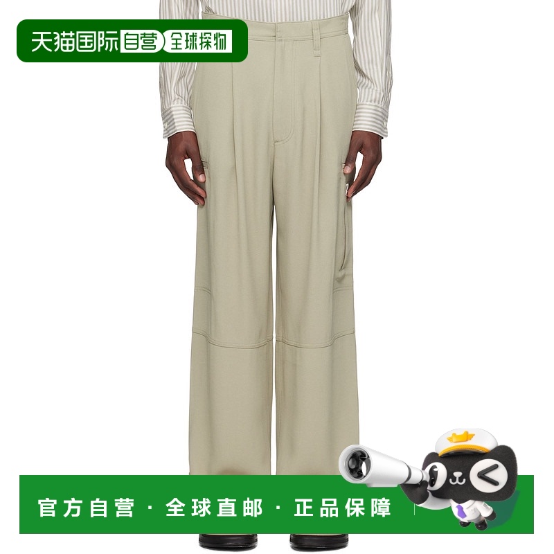 1h可退 香港直邮Ami Paris 男士 绿色褶裥工装裤 HTR301AC0009