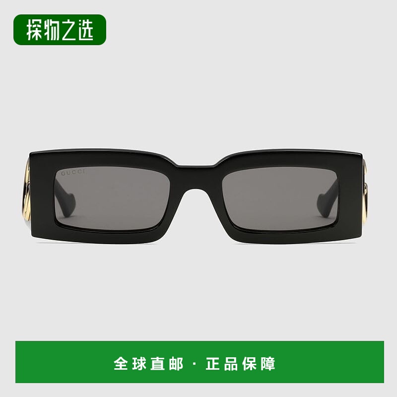 欧洲直邮Gucci古驰女士黑色醋酸纤维长方形太阳镜墨镜