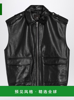 1h可退 香港直邮ANINE BING 女士 Sonnie 黑色皮革马甲 A0110647L