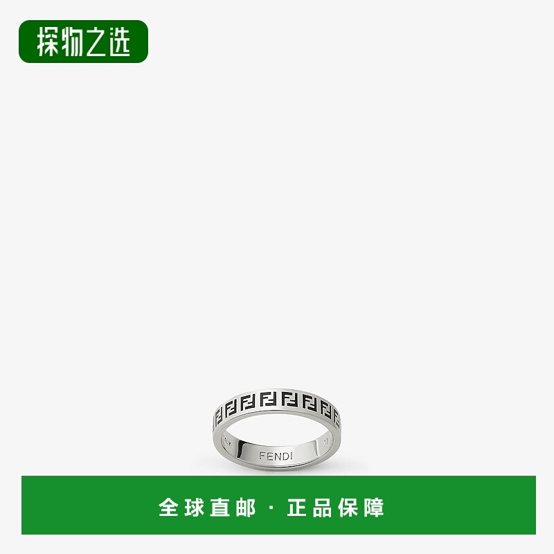 1h可退 欧洲直邮FENDI（2025 年产品）FF 戒指 - 银色和黑色戒指