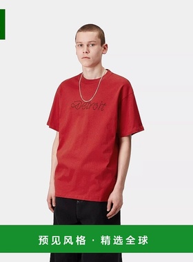 欧洲直邮Carhartt Wip 男士红色棉短袖T恤针织印花棉质