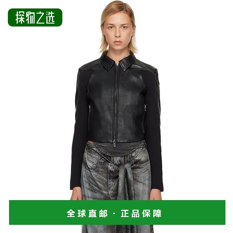 香港直邮Diesel 迪赛 女士 黑色 L-Totem-P1 皮革夹克 A153730AJI