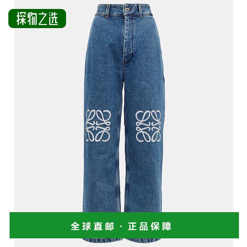 香港直邮LOEWE 罗意威 女士 Anagram 高腰阔腿牛仔裤