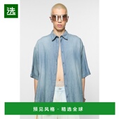 欧洲直邮ACNE 棉麻麻混纺宽松 短袖 2025新品 徽标印花系扣衬衫