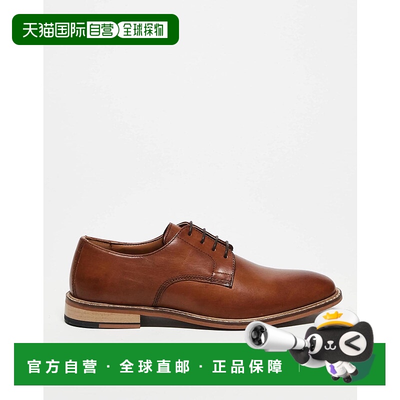 1h可退 香港直邮ASOS 男士 设计绑带褐色皮质德比鞋 brown棕色 舒