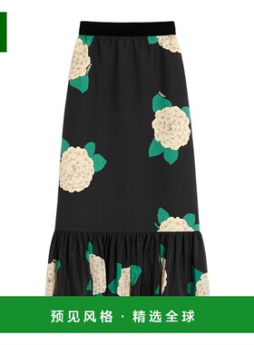 香港直邮Valentino 印花绉纱羊毛半身裙A字裙 BRADS09MJ