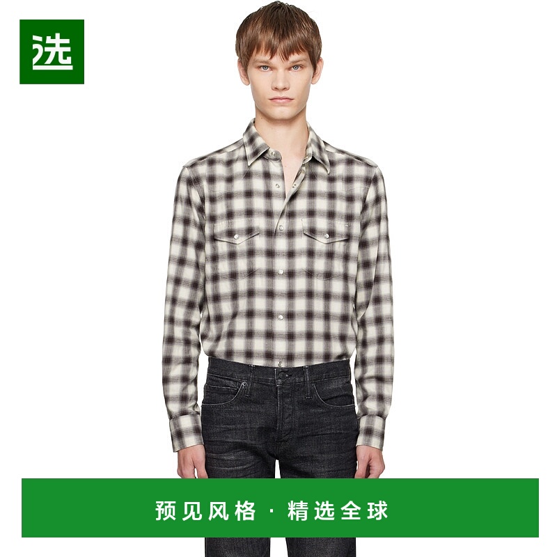 香港直邮Tom Ford 汤姆·福特 男士 棕色 Check Western 衬衫 HDS