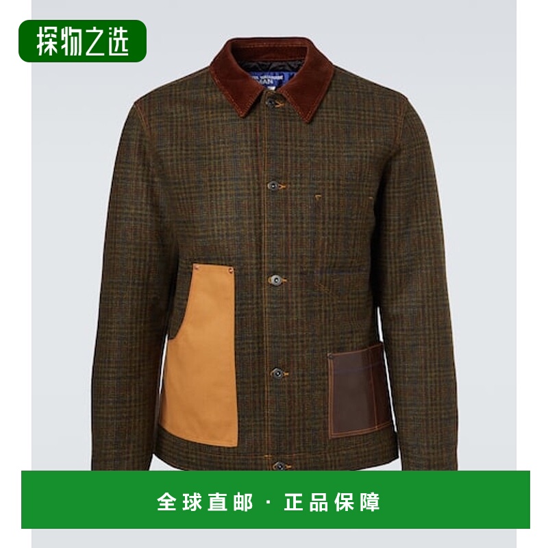 香港直邮Junya Watanabe 渡边淳弥 男士 格纹皮革边羊毛夹克