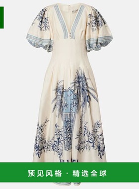 1h可退 香港直邮ALÉMAIS 女士 Villa Romantica 亚麻混纺中长连衣