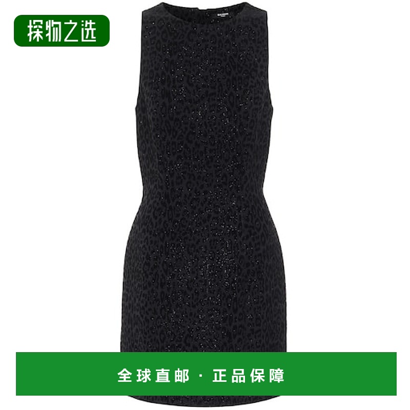 香港直邮Balmain 巴尔曼 女士 豹纹天鹅绒提花迷你连衣裙