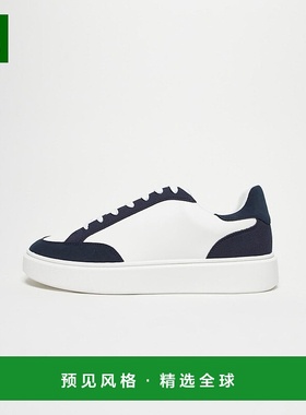 1h可退 香港直邮ASOS 男士 panelling 设计绑带海军蓝训练鞋(白色