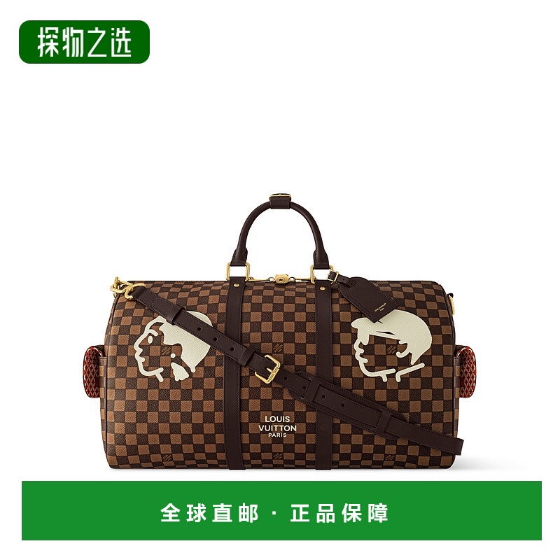 欧洲直邮LV路易威登 Keepall系列男士棕色帆布双拉链开合单肩