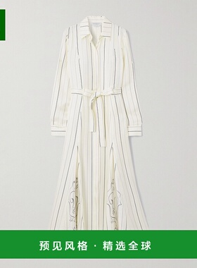 香港直邮Gabriela Hearst 女士 Galway 束带条纹斜纹丝绸中长衬衫