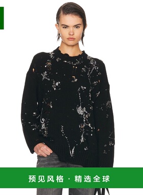 1h可退 香港直邮R13 女士 磨破宽松款水晶订线毛衣 R13WY335Y245A