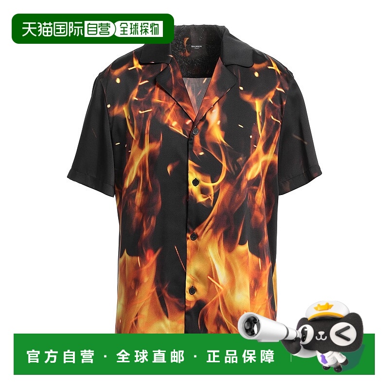 1h可退 香港直邮Balmain 巴尔曼 男士 花纹衬衫 black黑色 舒适时