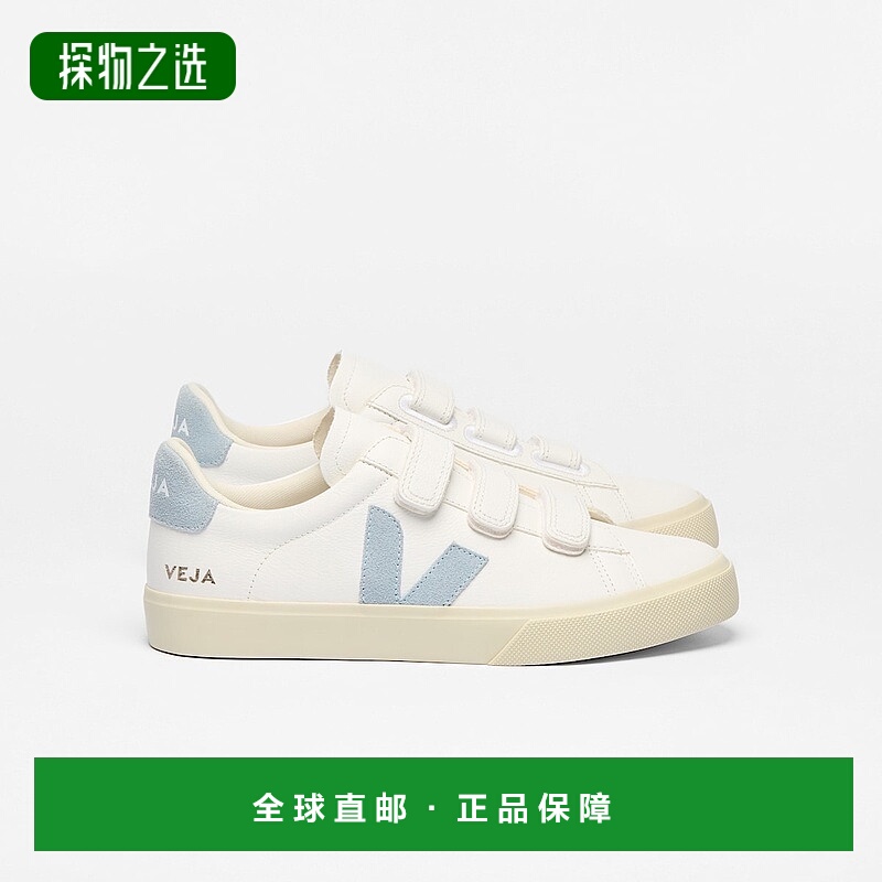 欧洲直邮VEJA Recife系列女士钢蓝色/白色皮革V标识运动鞋