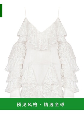 香港直邮Balmain 荷叶边连衣裙 FF1R2450MH29长袖真丝缎面