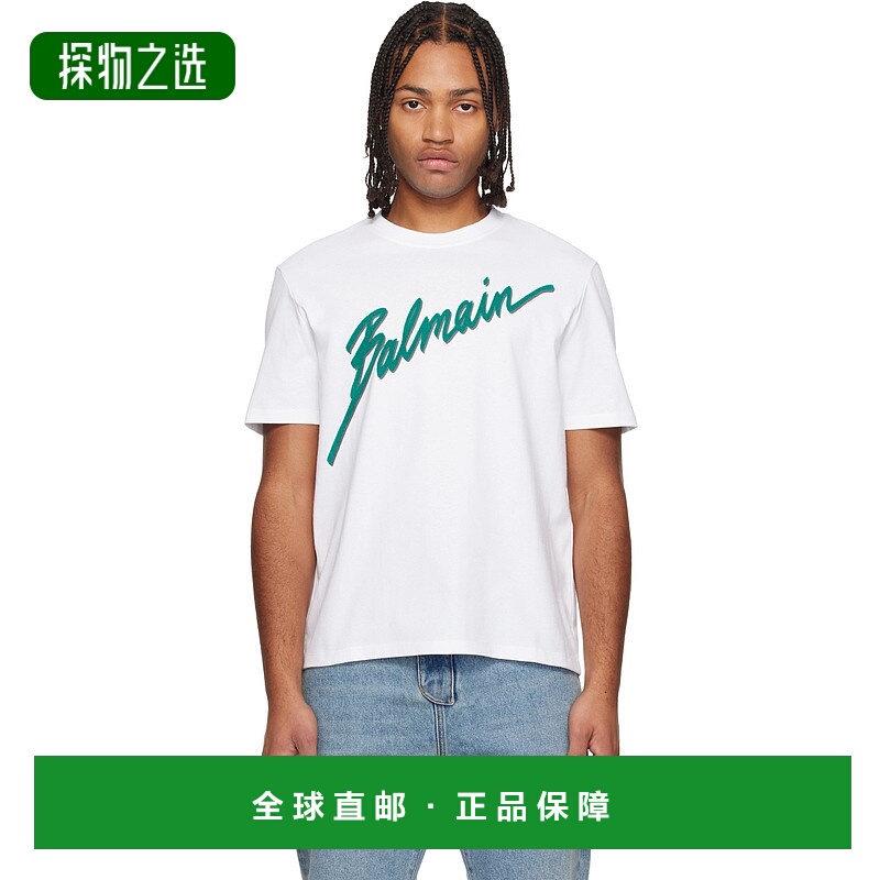 香港直邮Balmain 巴尔曼 男士 白色 Lettre Flocked T 恤 FH1EG00