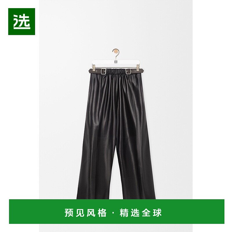 1h可退 欧洲直邮Loewe罗意威 女士黑色羔羊皮拉链开合长裤休闲裤