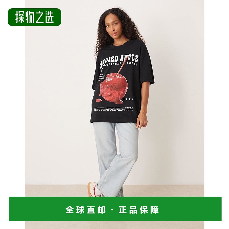 香港直邮ASOS 女士 candied apple 设计宽松款印花T恤(黑色)
