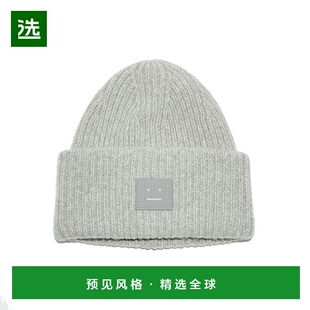 欧洲直邮ACNE STUDIO 23新款 男士浅混灰色纯羊毛大脸徽标毛线帽