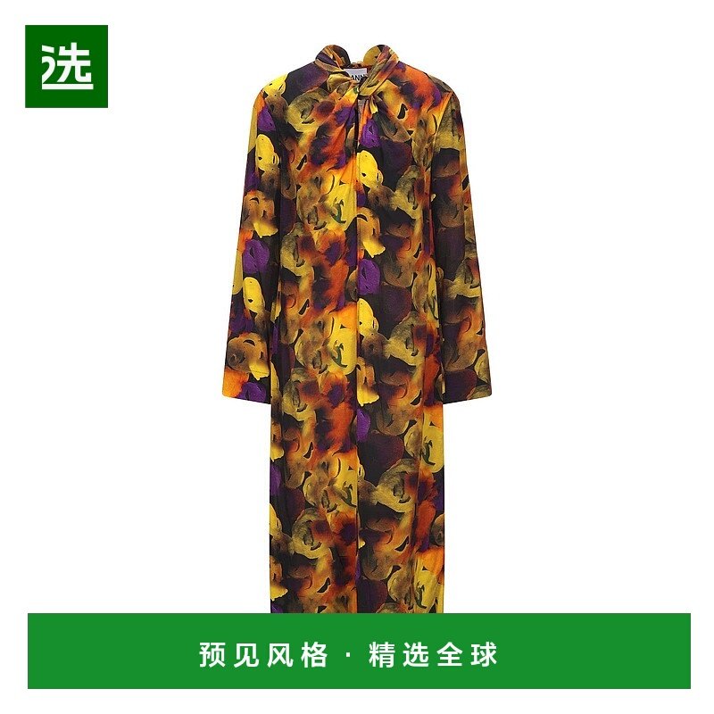 香港直邮GANNI 甘尼 女士 中长连衣裙 black黑色 舒适时尚