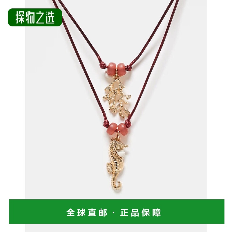 香港直邮ASOS 女士 life 设计多排红色绳子海洋吊饰色调项链(金色