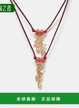 香港直邮ASOS 女士 life 设计多排红色绳子海洋吊饰色调项链(金色