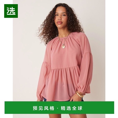 1h可退 香港直邮ASOS 女士 设计轻浮罩衫式粉色长袖上衣