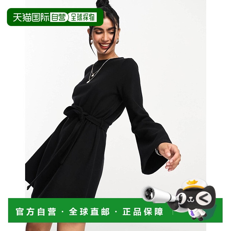 1h可退 香港直邮ASOS 女士 设计超柔软喇叭型袖套头飘逸迷你连腰(