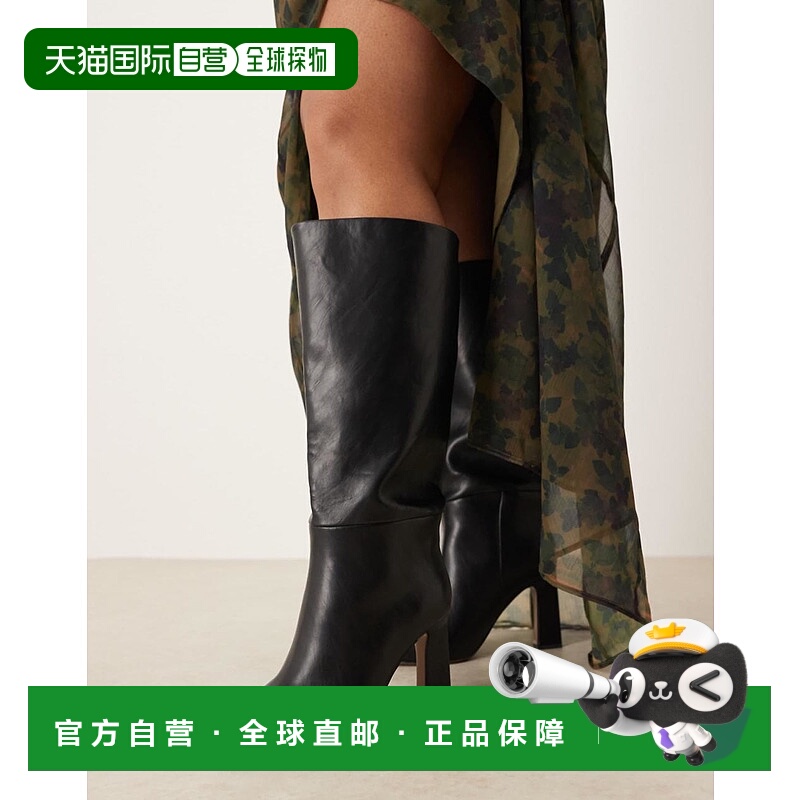 1h可退 香港直邮ASOS 女士 Curve Carly 设计粗跟套穿及膝靴子(黑
