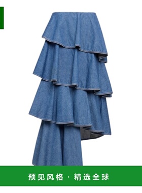 香港直邮Alaia 不对称牛仔螺旋裙 AA9J2358D004B长款蛋糕裙牛仔裙