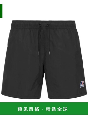 香港直邮K-WAY 男士短裤 K31357WUSY SS2025 黑色 抽绳腰边泳裤