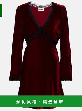 香港直邮RIXO 女士 Macie 蕾丝边天鹅绒连衣裙迷你包臀裙丝绸性感