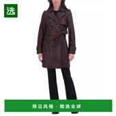 美国直邮 Tahari 女士 1h可退 Natalie 系带皮革风衣