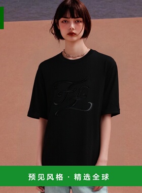 香港直发Fendi芬迪女士黑色FF刺绣侧开叉T恤潮流百搭FS7011A9ER
