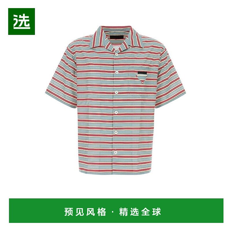 香港直邮Prada 普拉达 男士 條紋短袖保齡球襯衫 UCS414SUMO17N4