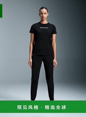 欧洲直邮On昂跑Performance系列女士黑色聚酯字母印花短袖T恤