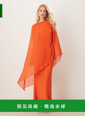 1h可退 香港直邮ASOS 女士 bias 设计夸张褶裥袖橙色长款连衣裙