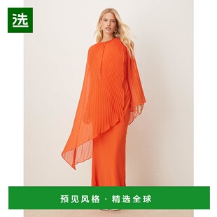 香港直邮ASOS 橙色长款 女士 设计夸张褶裥袖 连衣裙 bias 1h可退